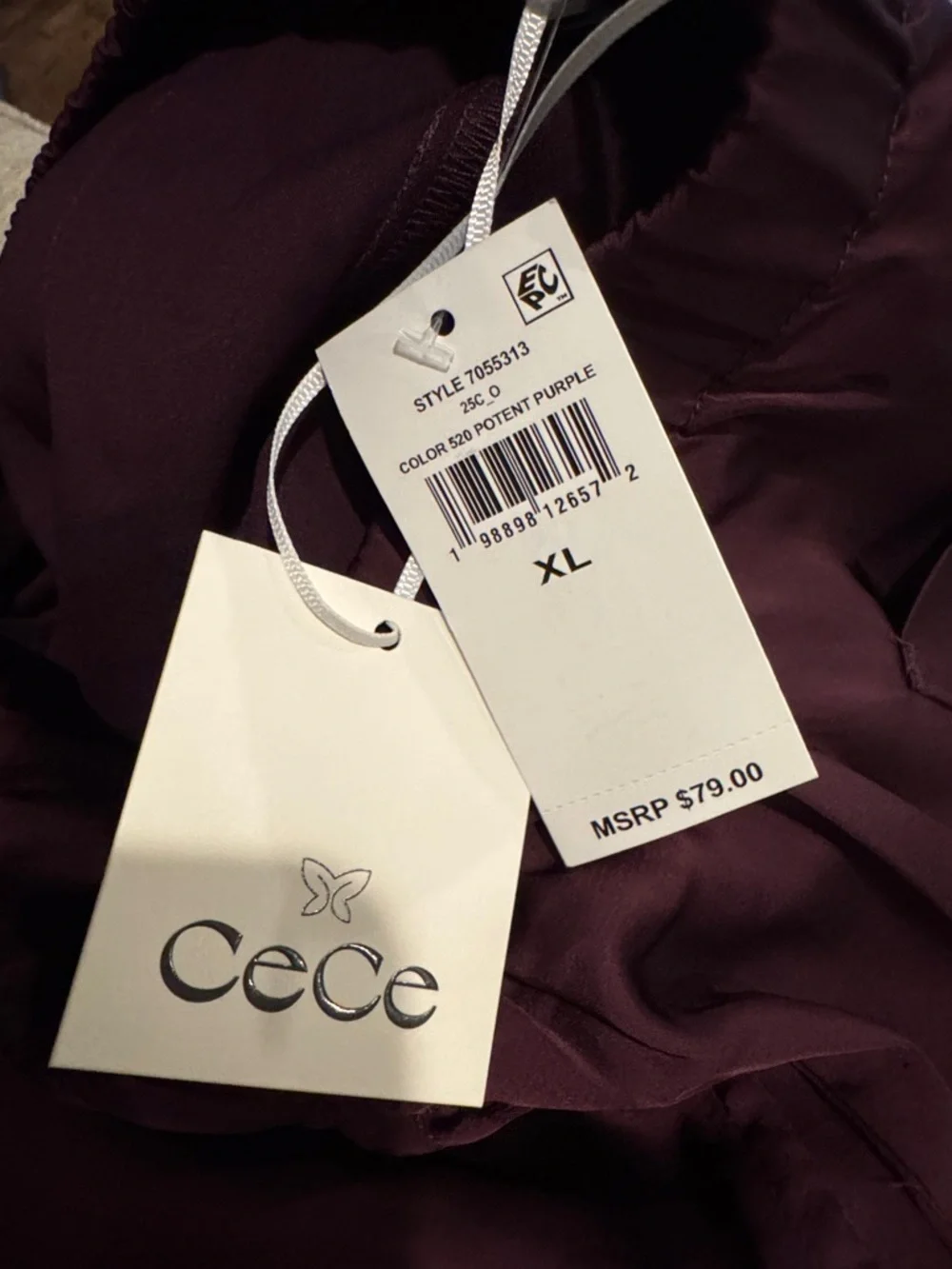 CeCe Straight Leg Elastic Waist Silky Feeling Pants in Deep Plum Size XL